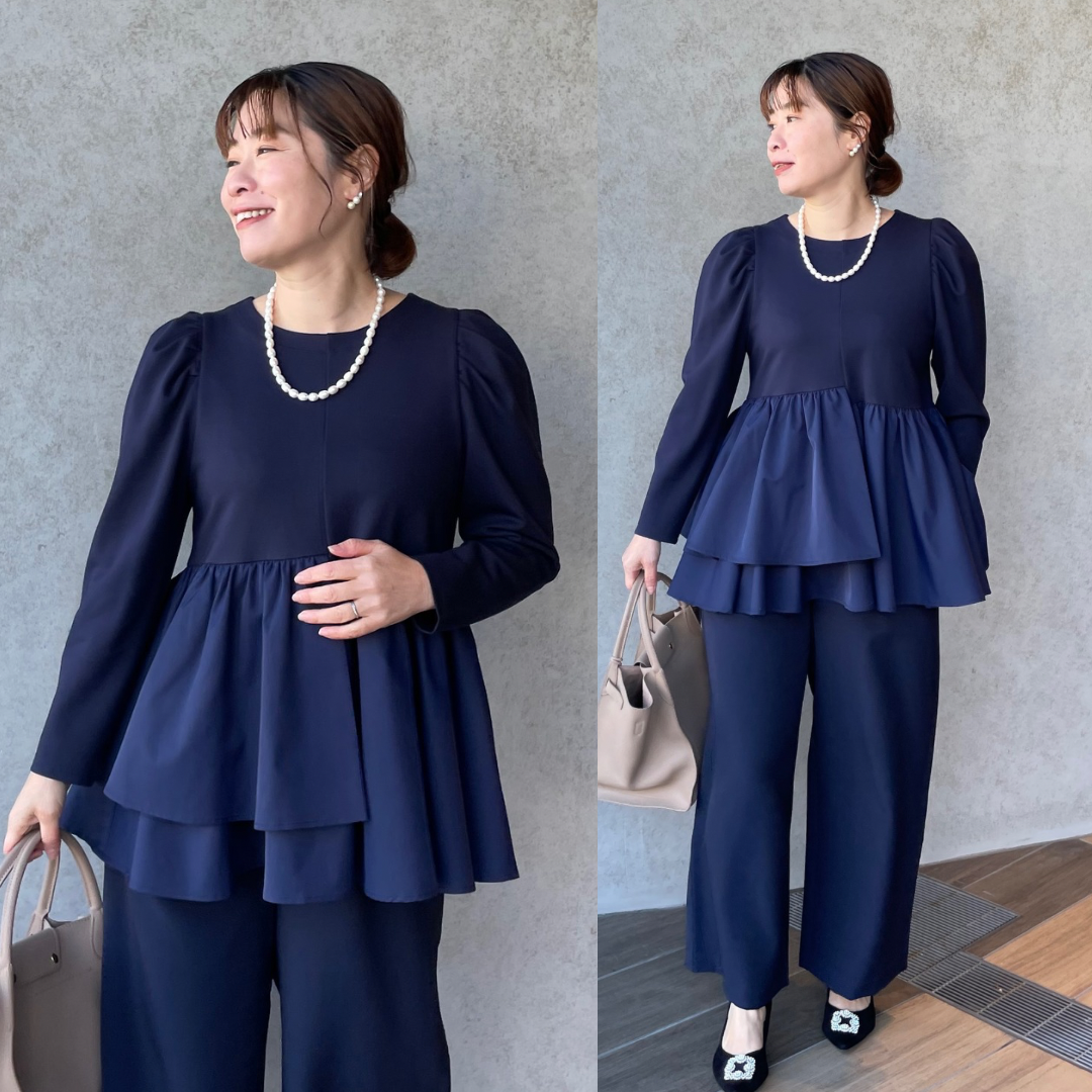 フォーマル＆卒業♡セットアップにも♡360度お洒落 異素材フレアトップス 紺【フリー】入学KMC-756 187200