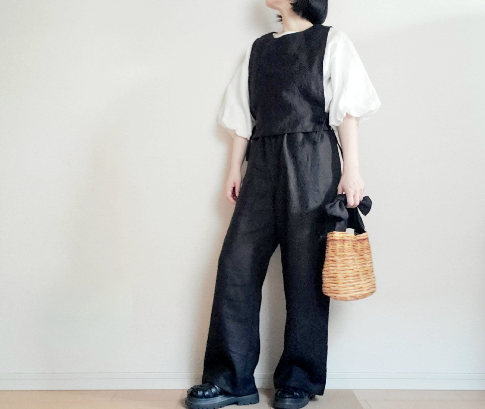 【新作】お家で洗える！丈が選べる一年中着回せる♡スッキリ見えてゆったり心地よい大人のリネンパンツ漆黒