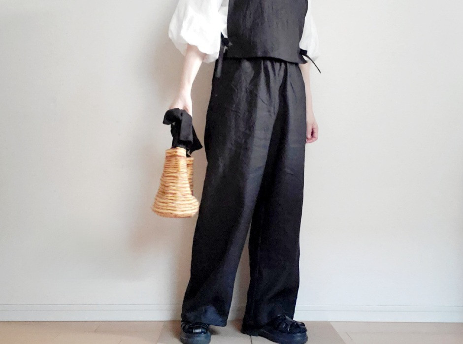 【新作】お家で洗える！丈が選べる一年中着回せる♡スッキリ見えてゆったり心地よい大人のリネンパンツ漆黒