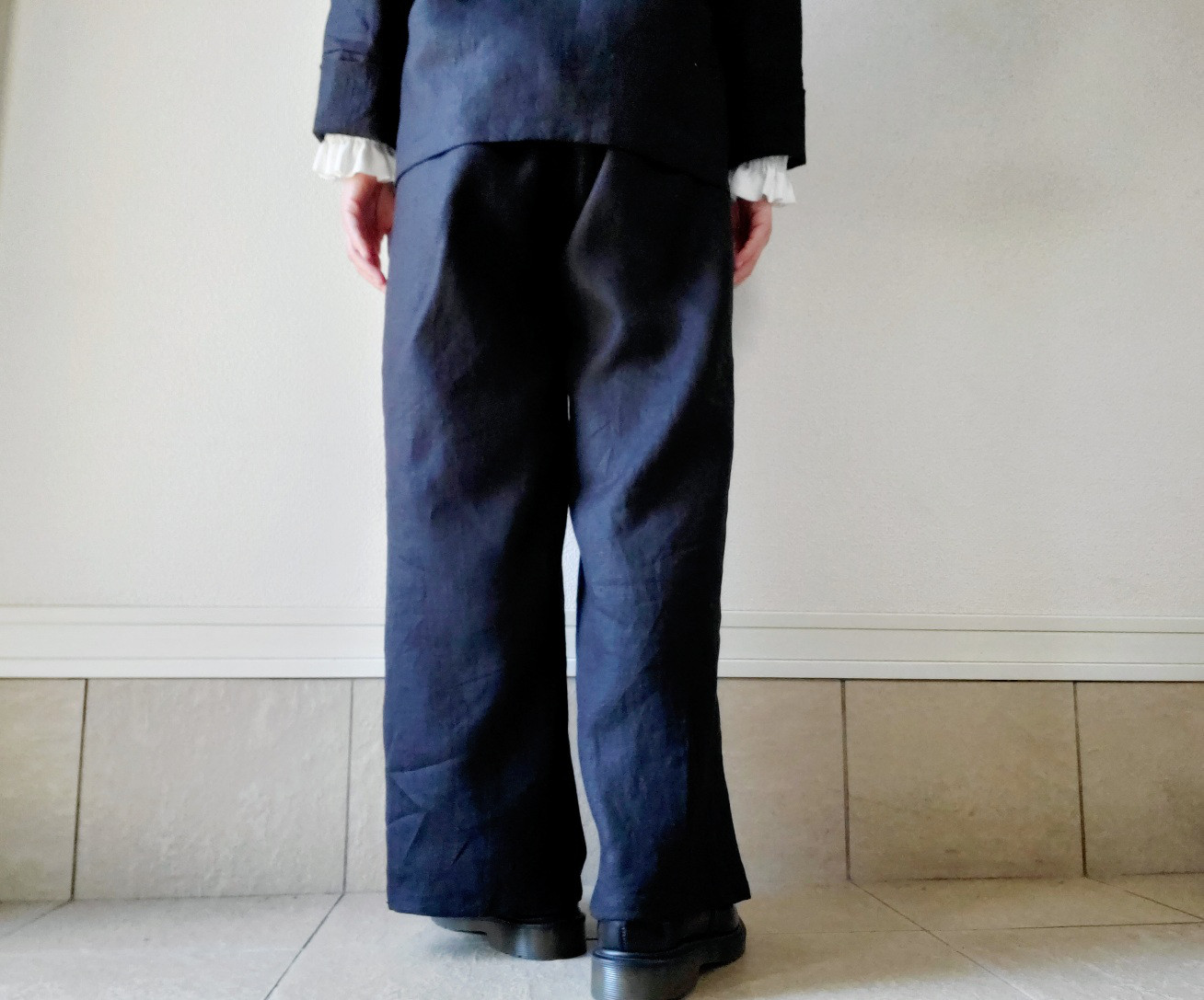 【新作】お家で洗える！丈が選べる一年中着回せる♡スッキリ見えてゆったり心地よい大人のリネンパンツ漆黒