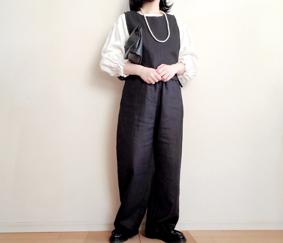 【新作】お家で洗える！丈が選べる一年中着回せる♡スッキリ見えてゆったり心地よい大人のリネンパンツ漆黒