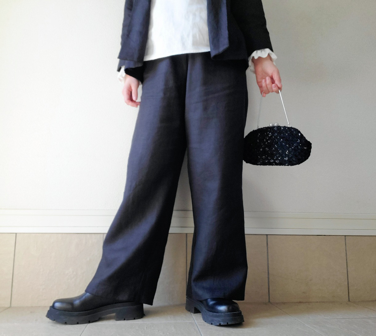 【新作】お家で洗える！丈が選べる一年中着回せる♡スッキリ見えてゆったり心地よい大人のリネンパンツ漆黒