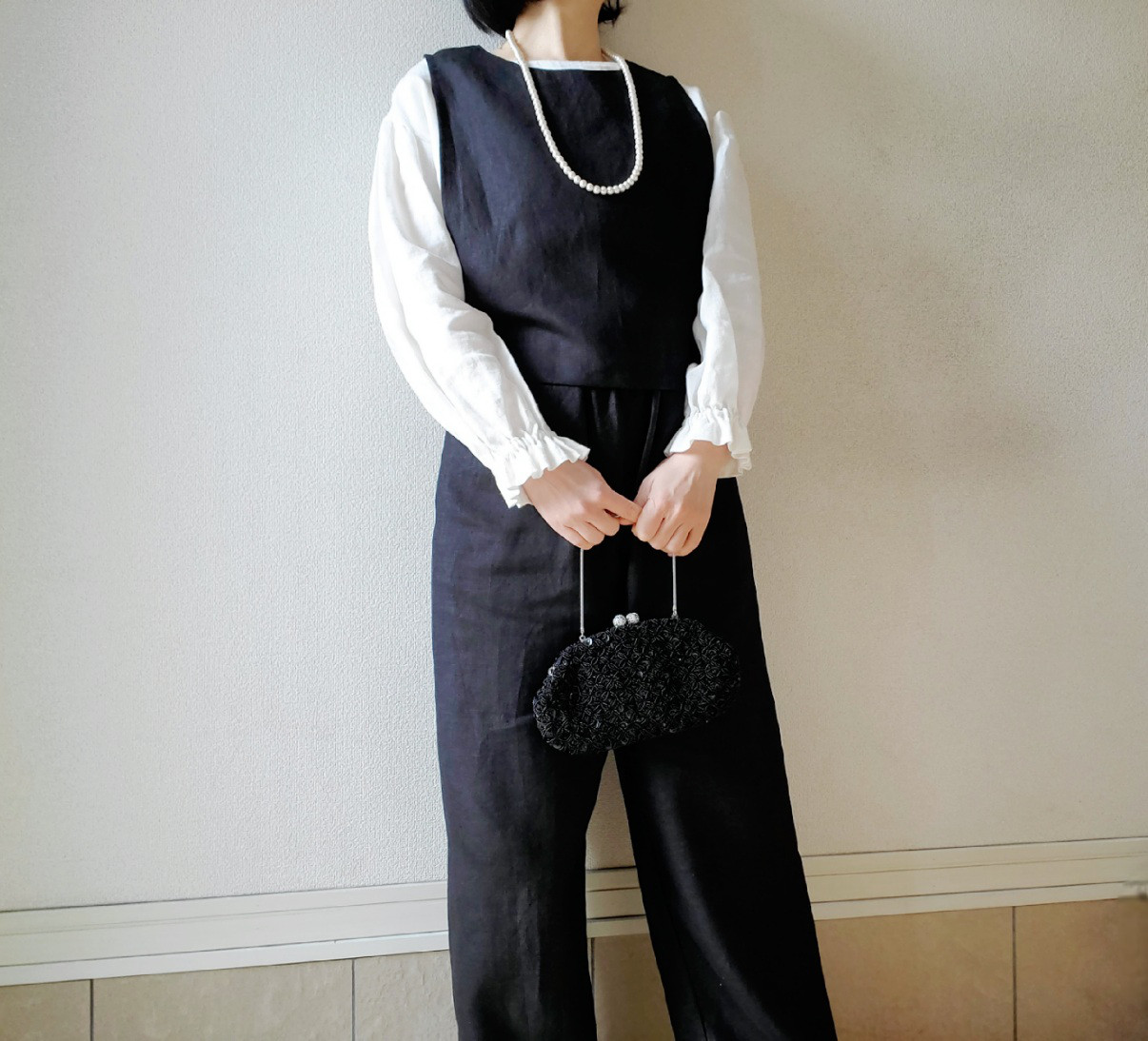 【新作】お家で洗える！丈が選べる一年中着回せる♡スッキリ見えてゆったり心地よい大人のリネンパンツ漆黒