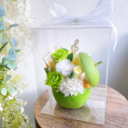 グリーンアップルプリザーブドフラワーアレンジケース付き特別セール