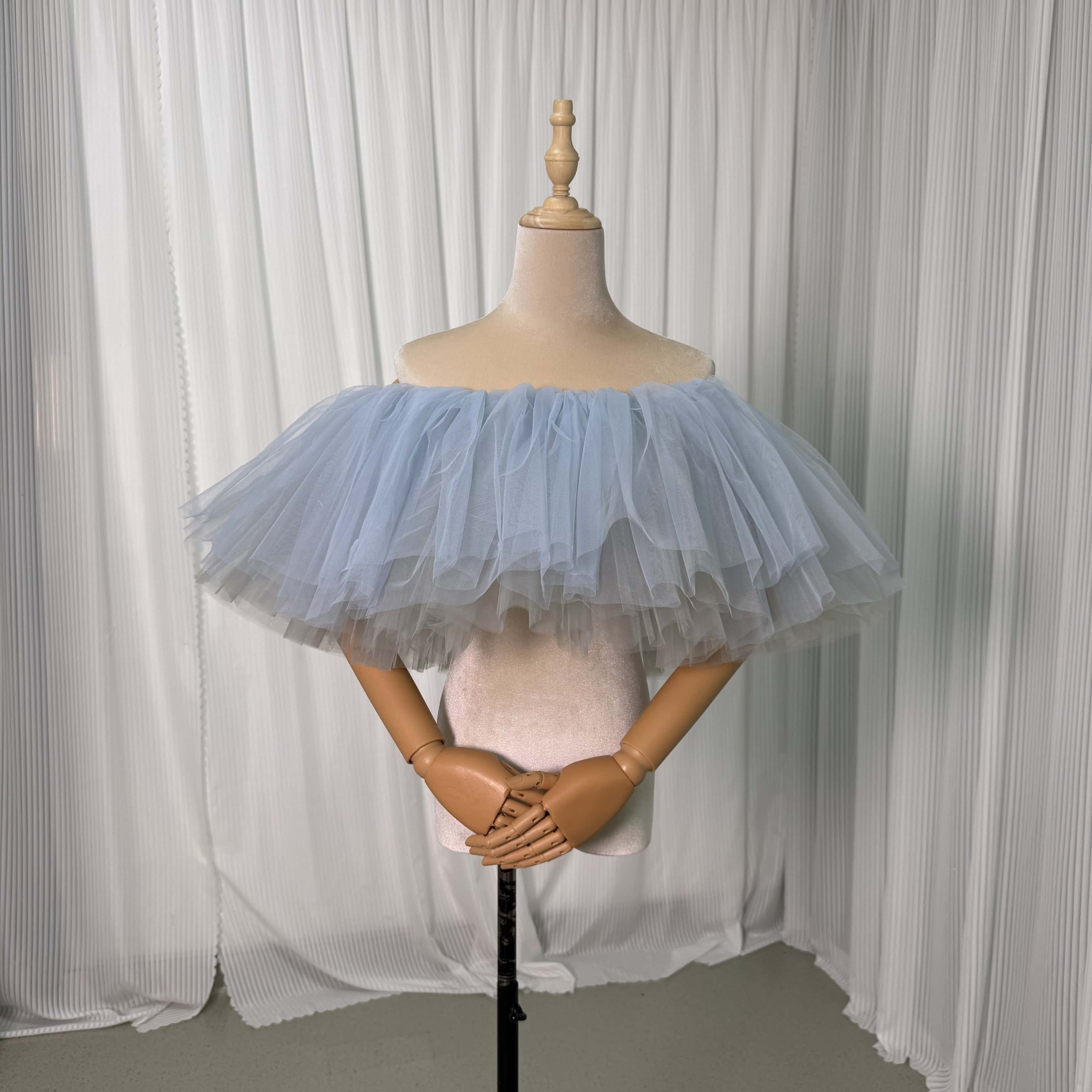 送料無料！オフショルダー 取り外しオフショルダー ブルーグレー ストレッチ 花嫁/ウェディングドレス