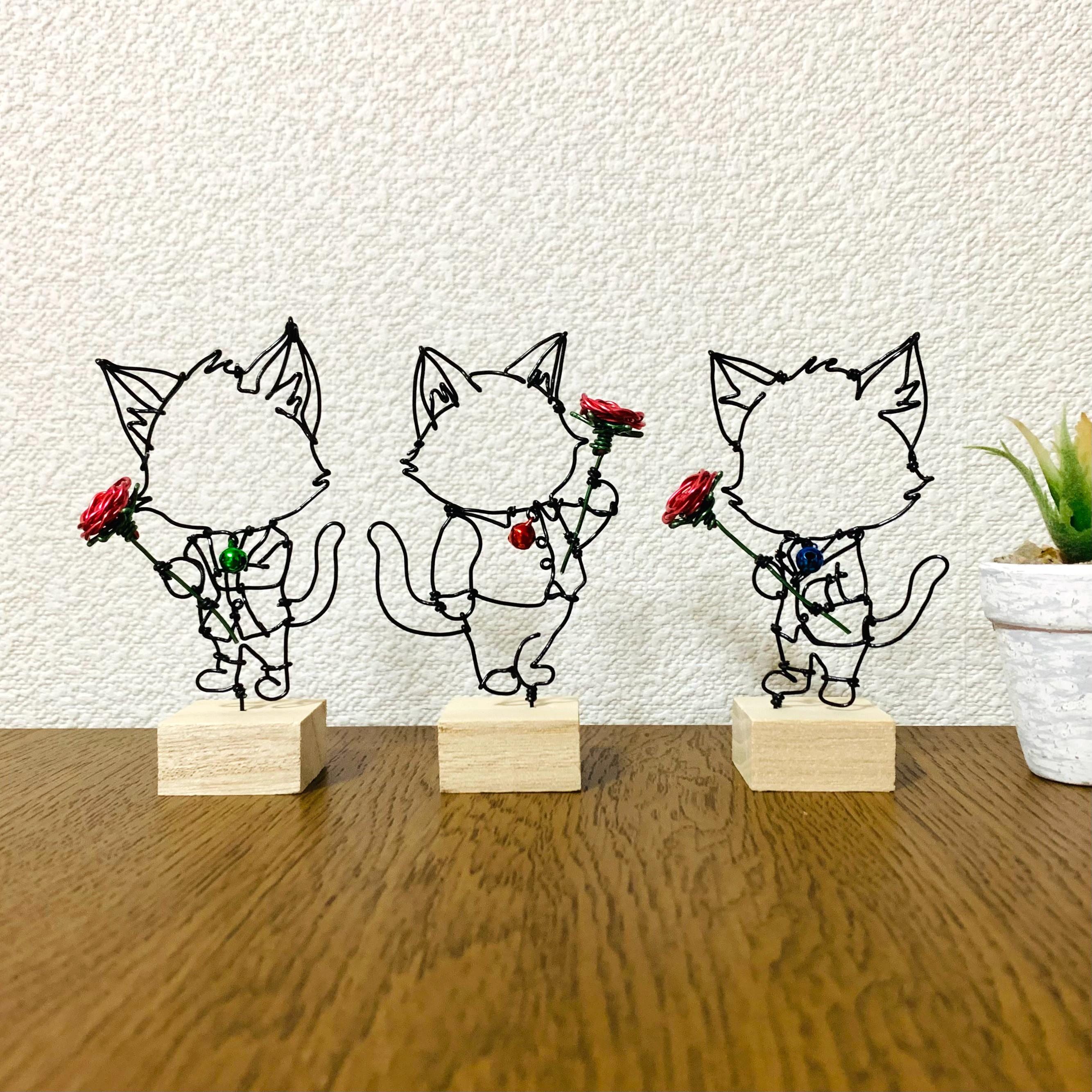 【イケ猫のワイヤーアート】3点セット　ワイヤーアート　ワイヤークラフト　猫　インテリア　インテリア雑貨 4,950円