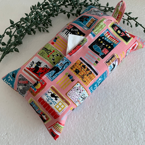 エコティッシュカバー☆マスクストッカー♪猫さん・レトロなマッチ箱♪2カラー 1枚目の画像