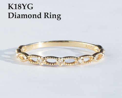 K18 ダイヤモンドリング 18金 ダイヤ 指輪 18k 重ね付け ミル打ち