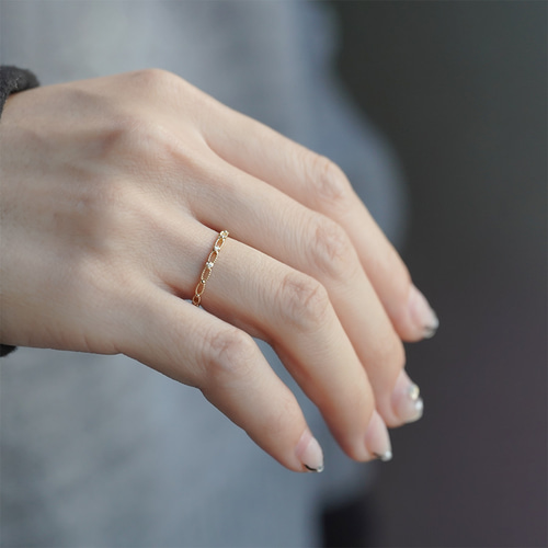 K18 ダイヤモンドリング 18金 ダイヤ 指輪 18k 重ね付け ミル打ち