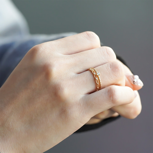 K18 ダイヤモンドリング 18金 ダイヤ 指輪 18k 重ね付け ミル打ち