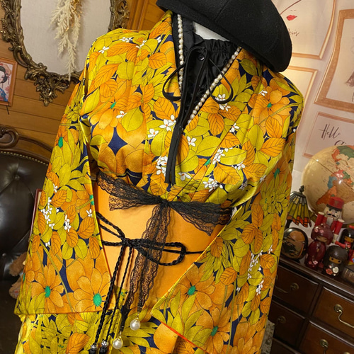 着物 ワンピース ドレス ハンドメイド リメイク 重ね衿 襟 ベルト 帯