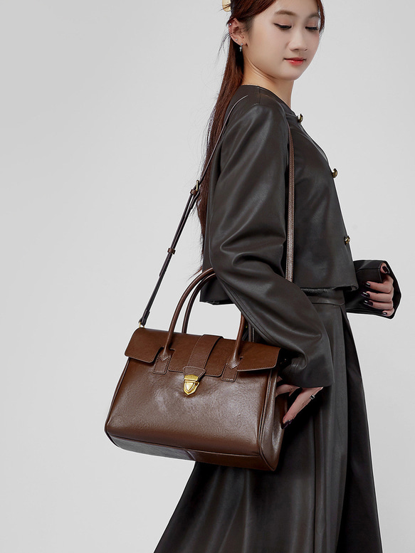 復古本革大容量トートバッグ 牛革出張する通勤用Tote bag 4枚目の画像