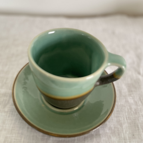Amu アミュ：青磁2トーン/コーヒーカップ＋ソーサー付き セラドン焼き
