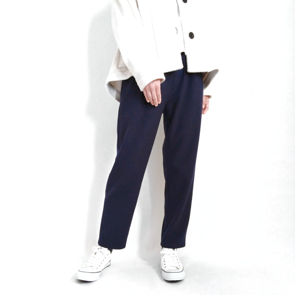 【Creema限定カラー】再販！× 12  裏起毛あったか素材のなんでもないパンツ  やわらかな落ち感  ネイビー 1枚目の画像