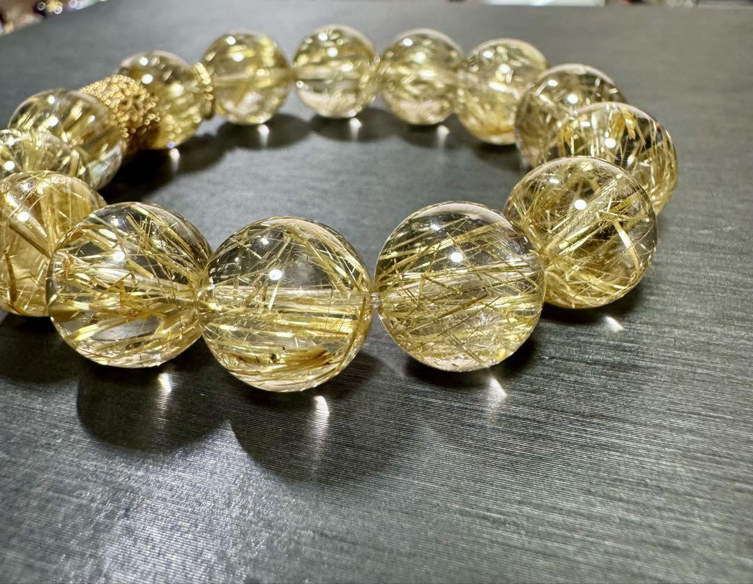 超高品質 透明感抜群 タイチンルチル 13mm 天然石 ブレスレット ルチル