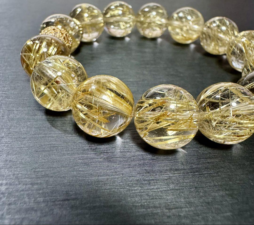 超高品質 透明感抜群 タイチンルチル 13mm 天然石 ブレスレット ルチル