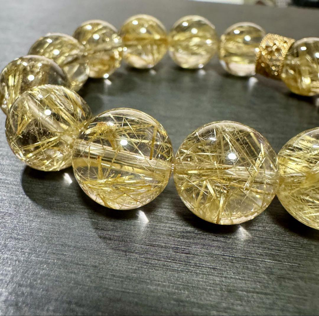 超高品質 透明感抜群 タイチンルチル 13mm 天然石 ブレスレット ルチル