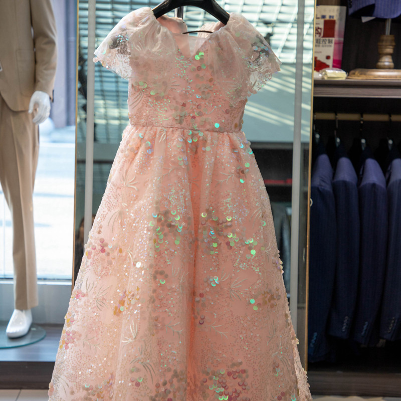 美品 ピンク   キラキラ   カラードレス  美しい花レース    雅やか  オーダーメイ 花嫁 音楽会 演奏会W08