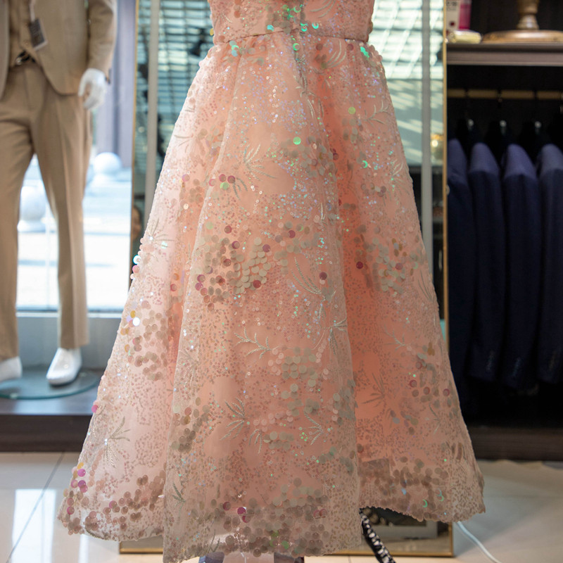 美品 ピンク   キラキラ   カラードレス  美しい花レース    雅やか  オーダーメイ 花嫁 音楽会 演奏会W08