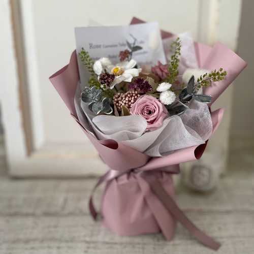 rouge」スモーキーピンク 花瓶付き プリザーブドフラワー花束