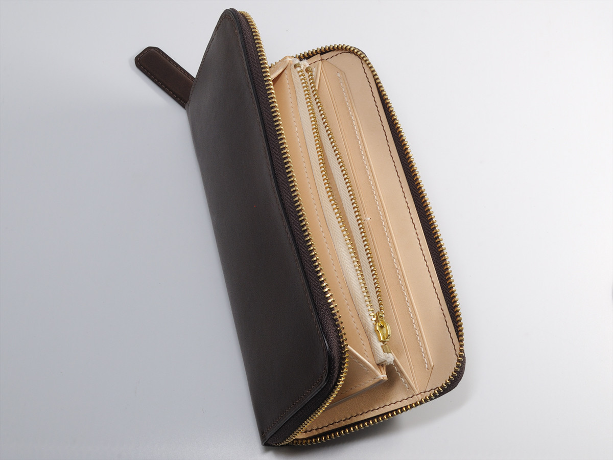 U字型12金チェーンロングクリップ小銭入れカードホルダーダークコーヒー/ナチュラルカラー