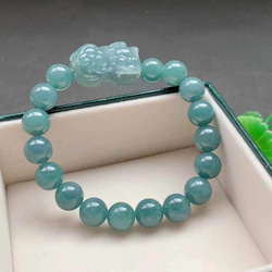 A貨　天然　ブルー翡翠 ヒスイ 本ヒスイ　ブレスレット A貨 天然 ブルー翡翠 ヒスイ 本ヒスイ 貔貅様 ブレスレット