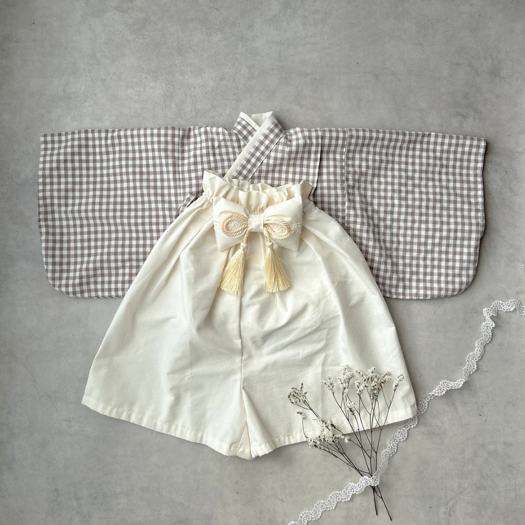 ぷくぷくリボン　七五三　ベビー袴　チェック　ナチュラル　男の子