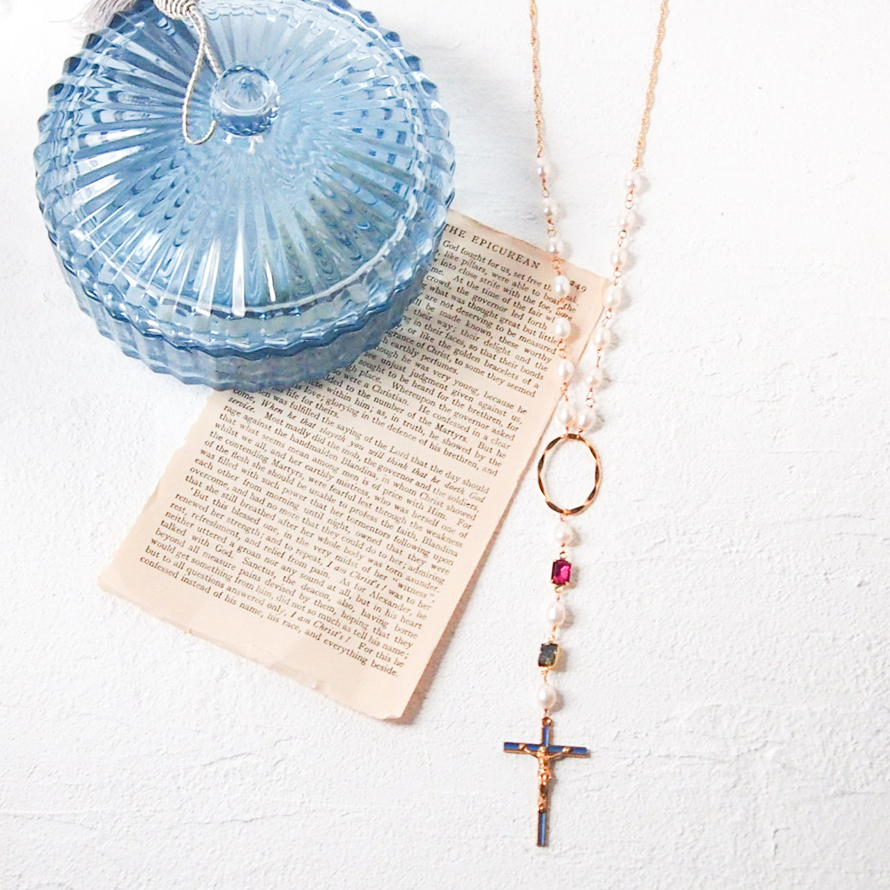 vintageスワロフスキー クロスロングネックレス