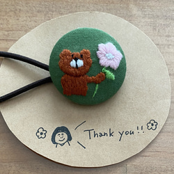 お花とくまさん♡5センチパッチンピン♡ネイビーチェック お花とくまさん♡5センチパッチンピン♡ネイビーチェック