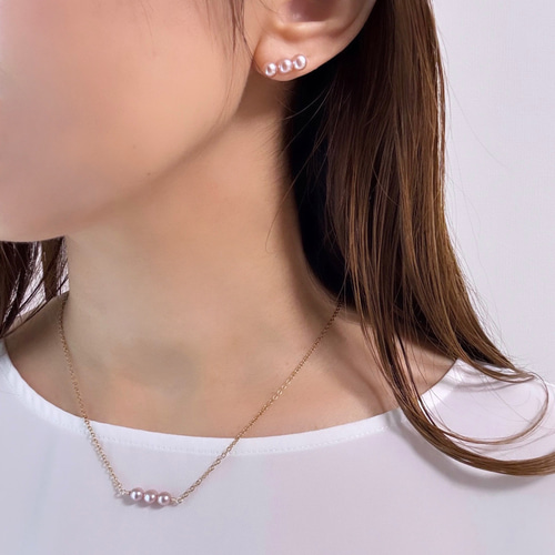 ピンク 淡水パール ピアス / 14kgf サージカルステンレス パール