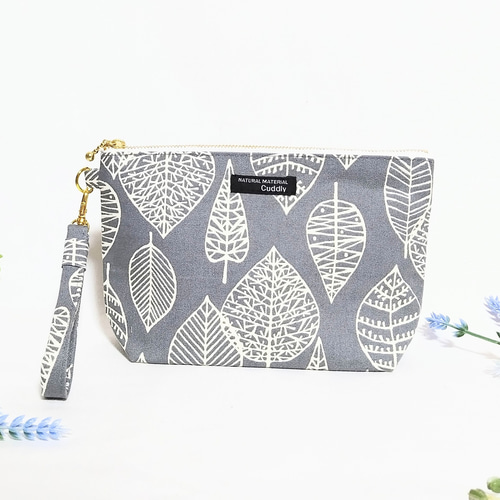 北欧リーフの 持ち手付きポーチ(グレー) ポーチ アトリエLayla 通販