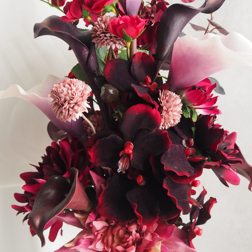 ウェディングブーケ 胡蝶蘭 ピンク ボルドー アーティフィシャル