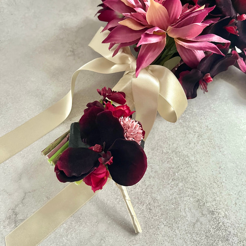 ボルドー　ウェディングブーケ　アーティフィシャルフラワー　パール　アマランサス ボルドー ウェディングブーケ アーティフィシャルフラワー パール