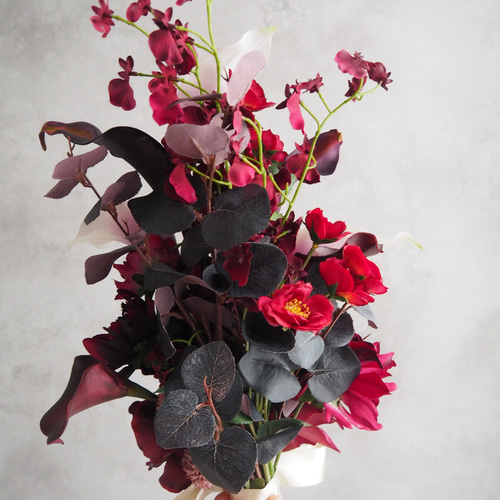 胡蝶蘭 ピンク ボルドー　アーティフィシャルフラワーブーケ　ウェディングブーケ ブーケ アーティフィシャルフラワー 【秋のピンククラッチブーケ