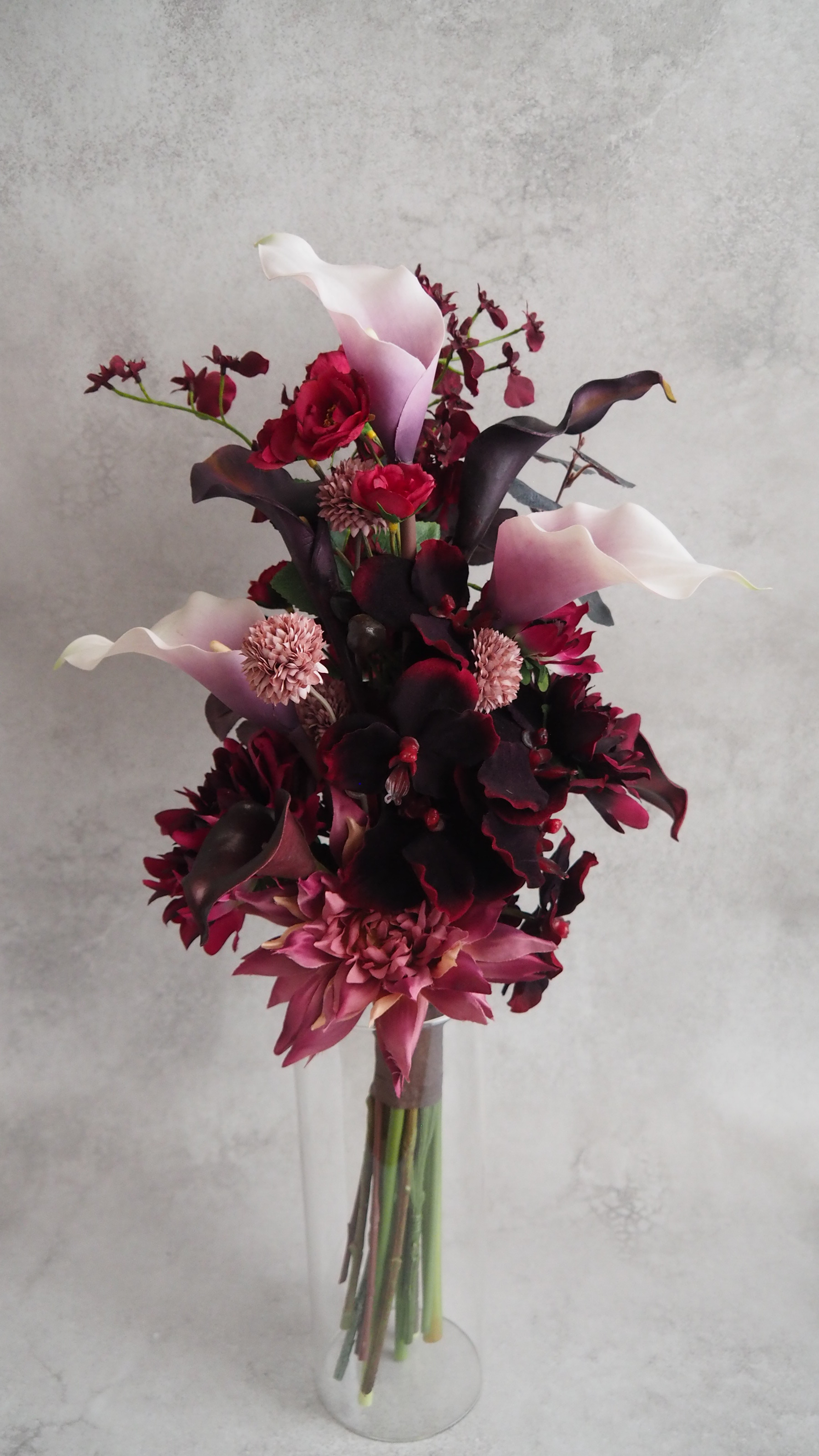 アーティシャルフラワーブーケ（カラー、ボルドー） 宅配商品