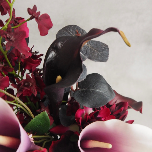 受注販売】再販＊ボルドーブーケ/胡蝶蘭/カラー/アームブーケ