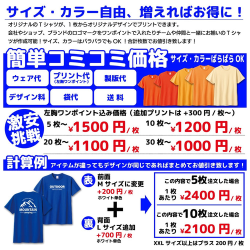 オリジナルTシャツ オーダーメイドTシャツ作成 プリント クラT 綿 制作