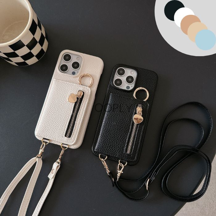 ♡全機種対応♡エレガンス ショルダーストラップ付き iphone ミニポケット付き 16 15 14 13 12 11