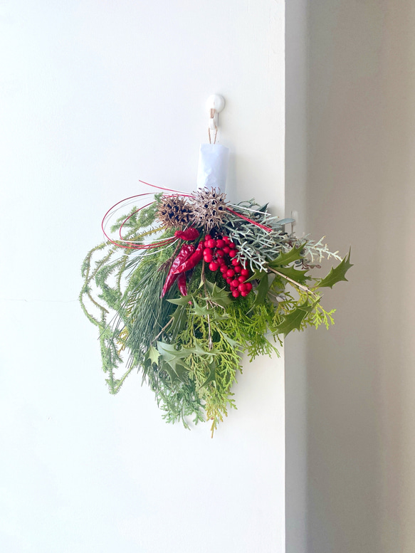 節分飾り 節分スワッグ ニホンヒイラギ 南天 唐辛子 松葉 檜葉