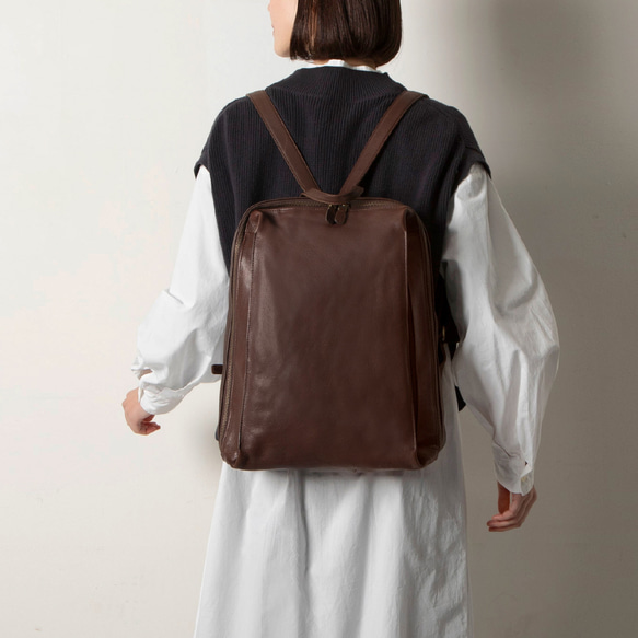 ※【25%off タイムセール】リュック バックパック 本革 大容量 レディース PC収納 チョコ HAB029-MO 20枚目の画像
