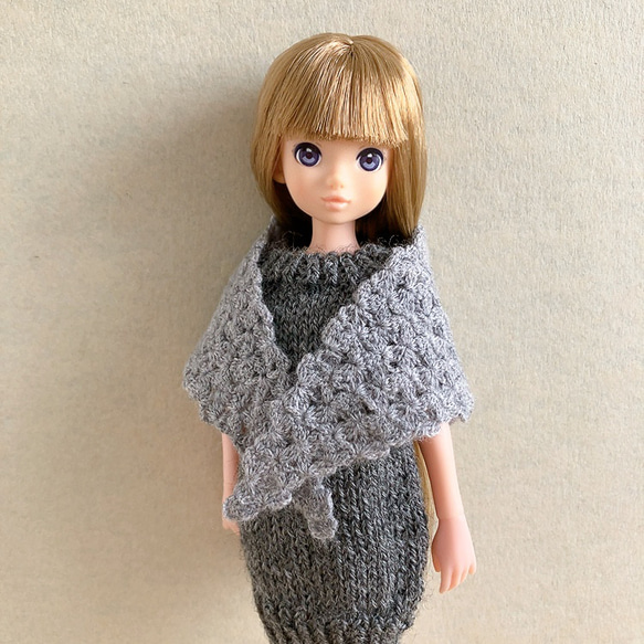 ドール用】三角ショール グレー 小花模様 アウトフィット リカ活