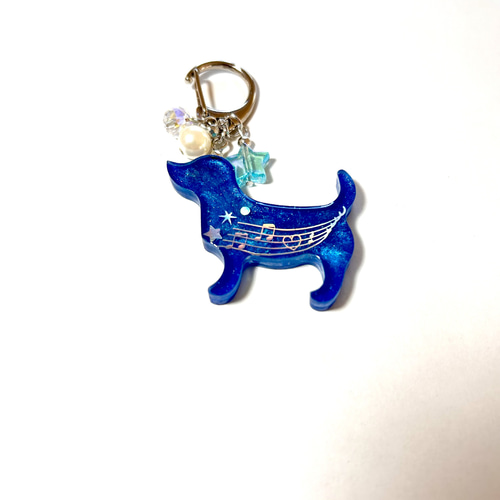 ハンドメイドレジン チャーム キーホルダー 犬 イヌ チャーム 宇宙堂