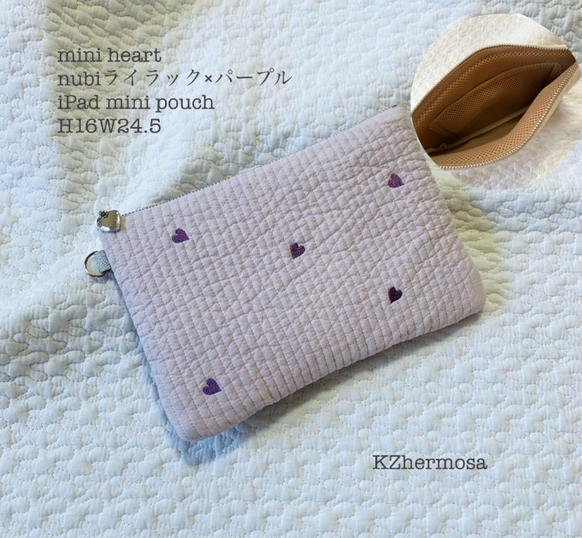 mini heart　iPad mini  pouch H16W24.5 アイパッドミニポーチ　タブレットポーチ　刺繍