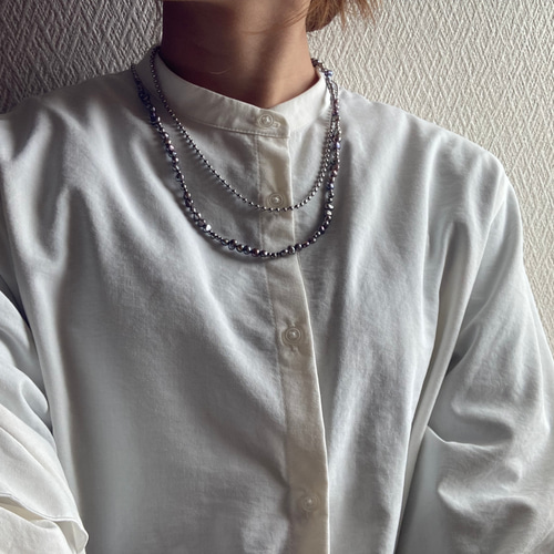 試着のみ‼︎ 【パール x シルバー】ロングネックレス pearl silver ーsilver pearl ロングボールチェーンネックレスー サージカル