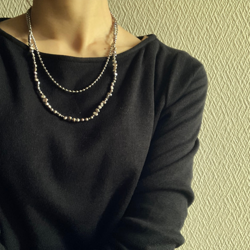 再販サージカルステンレス☆ハンマー打ち凸凹ドロップロングネックレスSALE6点 ーsilver pearl ロングボールチェーンネックレスー サージカル