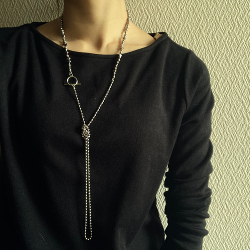 ーsilver pearl ロングボールチェーンネックレスー サージカル