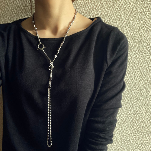 上品✨ロング パール ネックレス silver925 ーsilver pearl ロングボールチェーンネックレスー サージカル