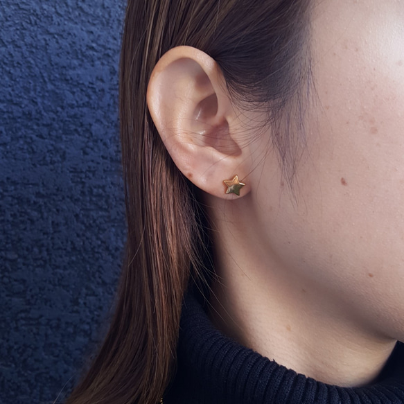 [1ペア]オールステンレス 約9mm スタッドピアス スター 星 キャッチ付き 金属アレルギー対応 8枚目の画像