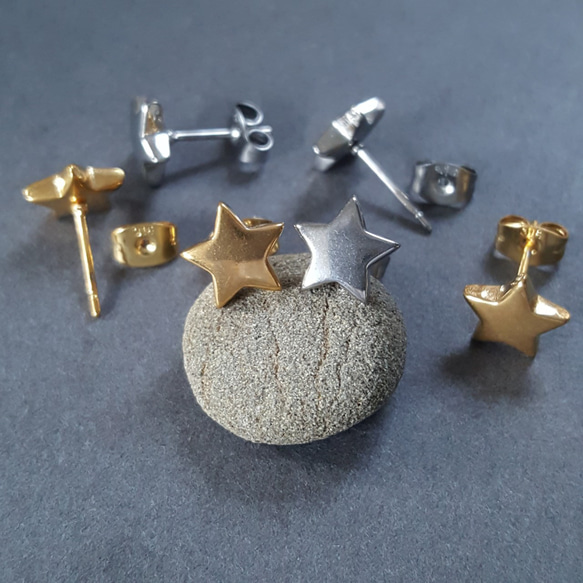 [1ペア]オールステンレス 約9mm スタッドピアス スター 星 キャッチ付き 金属アレルギー対応 13枚目の画像