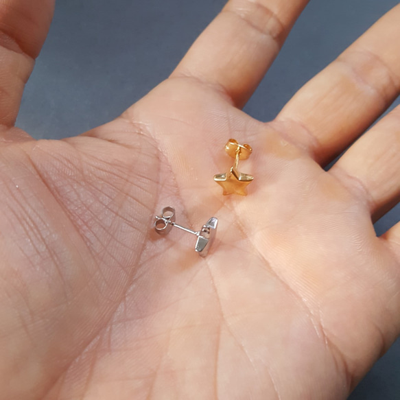[1ペア]オールステンレス 約9mm スタッドピアス スター 星 キャッチ付き 金属アレルギー対応 15枚目の画像